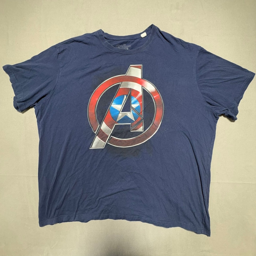 Marvel Avengers Captain America Logo Graphic T-Shirt Navy Blue 5XL Cotton 2013